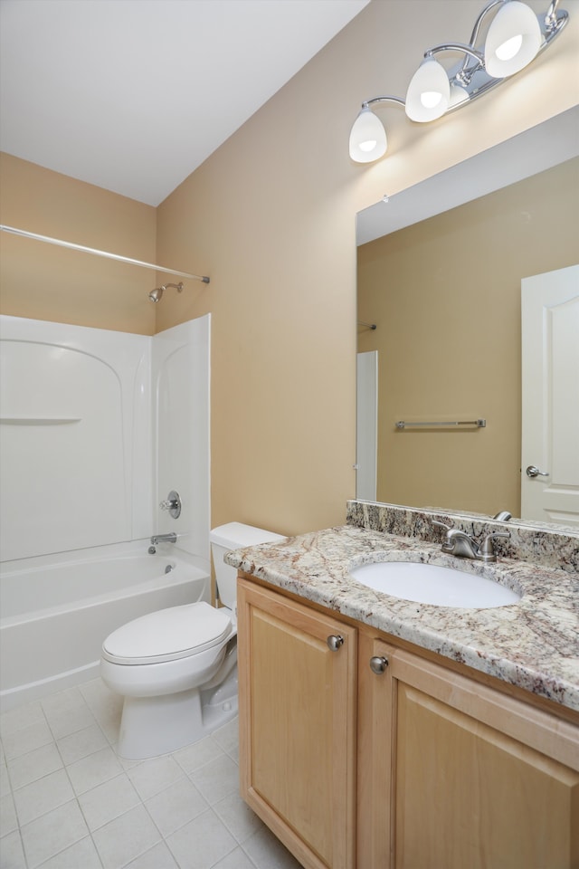 full bathroom with vanity, tile patterned flooring, bathtub / shower combination, and toilet