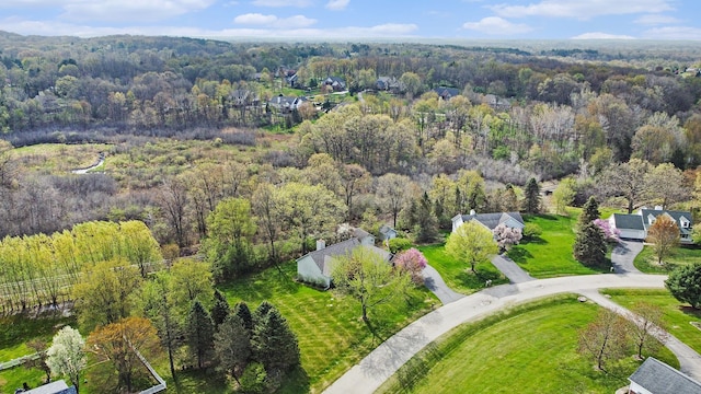 bird's eye view featuring a view of trees