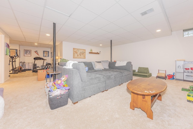 3941 Steamboat Ct, Ann Arbor, MI 48108 - living area featuring carpet, recessed lighting, a paneled ceiling, and visible vents