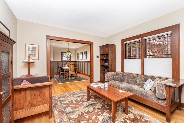 living room featuring light wood-style floors