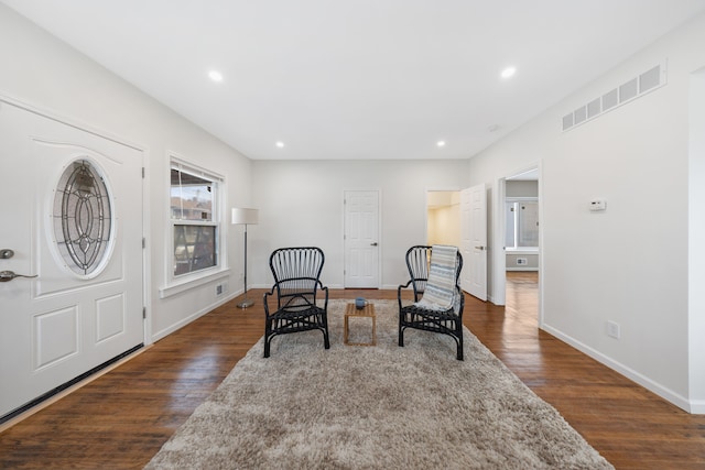 1989 Gladstone St, Detroit, MI 48206 - living area featuring visible vents, recessed lighting, dark wood-style flooring, and baseboards