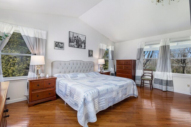 3121 Grace Rd, Frankfort, MI 49635 - bedroom with wood finished floors, lofted ceiling, and baseboards