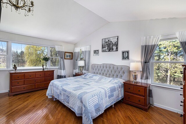 3121 Grace Rd, Frankfort, MI 49635 - bedroom with wood finished floors, lofted ceiling, and baseboards