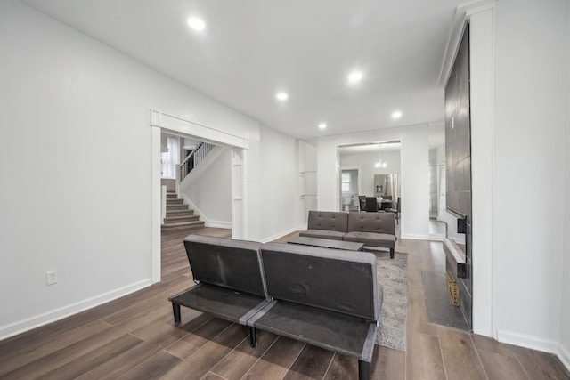 700 W Euclid St, Detroit, MI 48202 - living area featuring baseboards, stairs, recessed lighting, and dark wood-style flooring