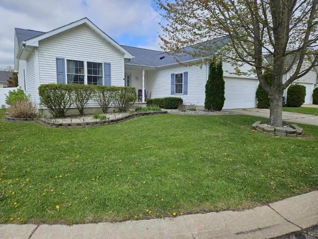6131 Fountain View Dr, Swartz Creek, MI 48473 - single story home with an attached garage, a front lawn, and concrete driveway