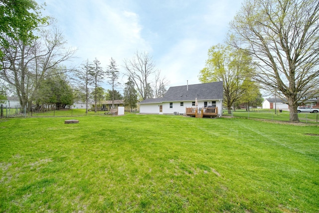 view of yard with a fenced backyard and a deck
