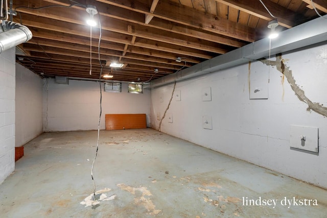 view of unfinished basement