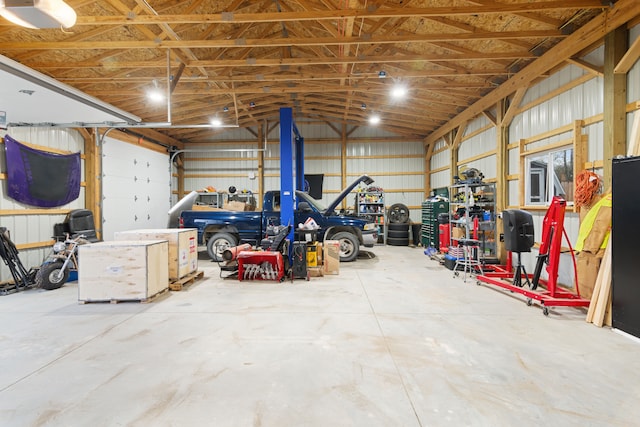 garage with a garage door opener