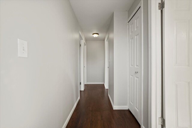 hallway featuring baseboards and dark wood finished floors