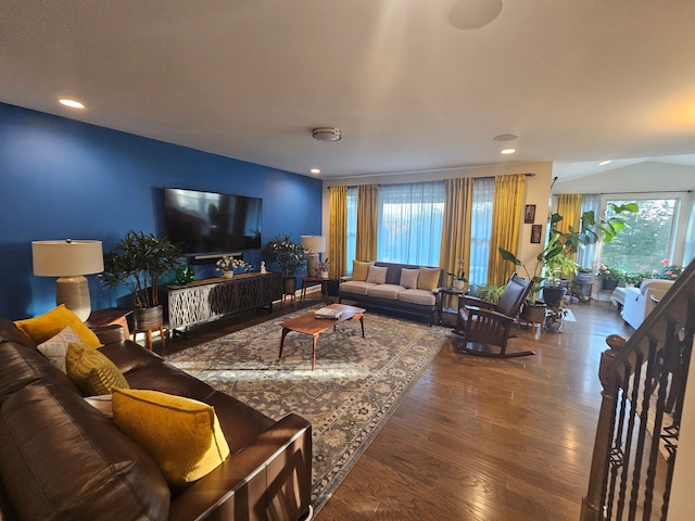 living area featuring recessed lighting and wood finished floors