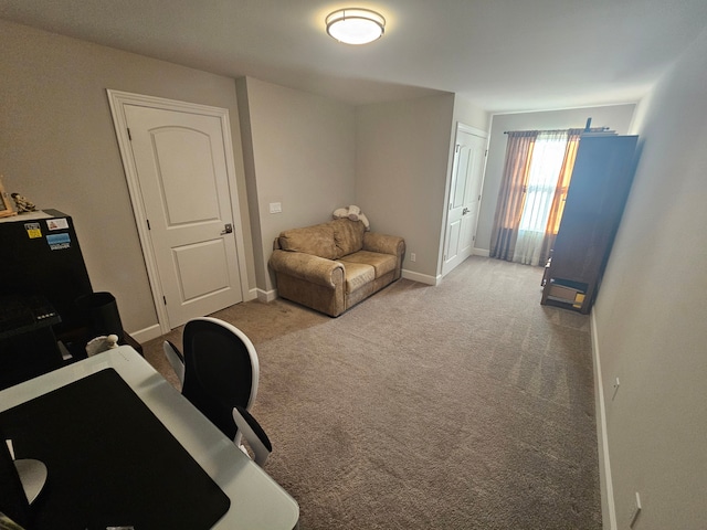 office area featuring baseboards and carpet