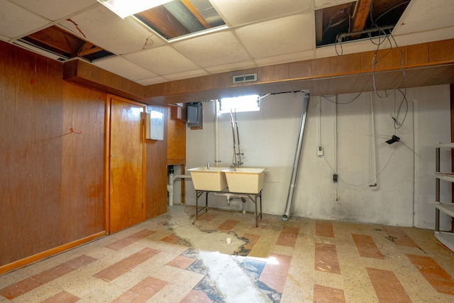 31825 Eveningside, Fraser, MI 48026 - below grade area with light floors and wooden walls