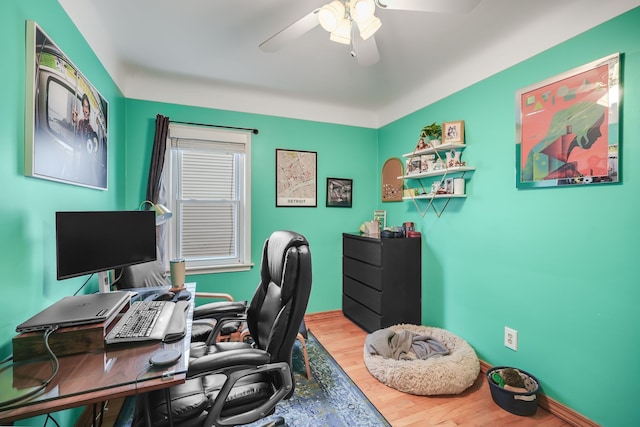 1343 Northway St, Ferndale, MI 48220 - home office with baseboards, a ceiling fan, and wood finished floors