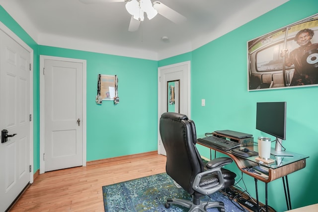 1343 Northway St, Ferndale, MI 48220 - home office with a ceiling fan and wood finished floors