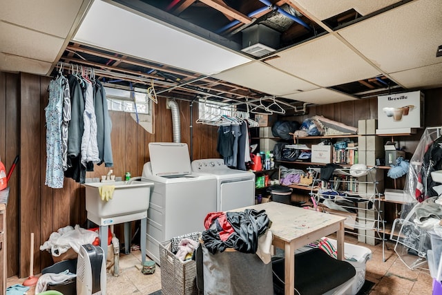 1343 Northway St, Ferndale, MI 48220 - basement with washer and clothes dryer and wooden walls