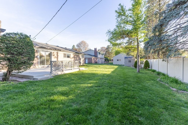 view of yard featuring a fenced backyard and a deck