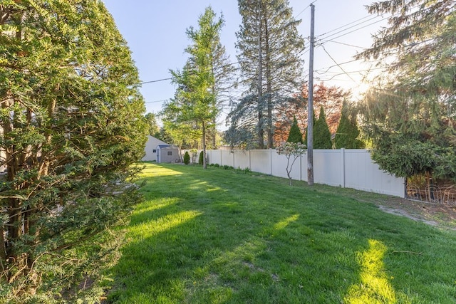 view of yard with a fenced backyard