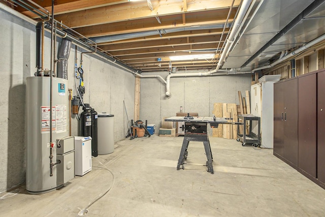 unfinished basement with gas water heater