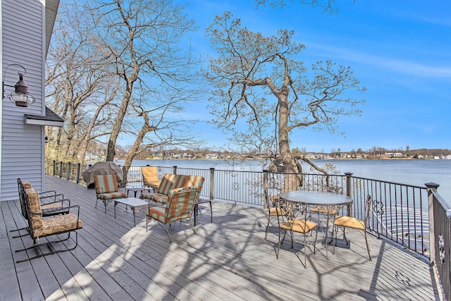 deck with a water view