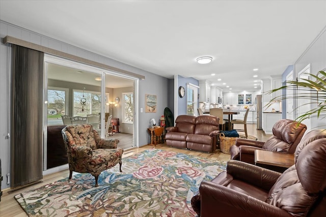 living room with light wood-type flooring