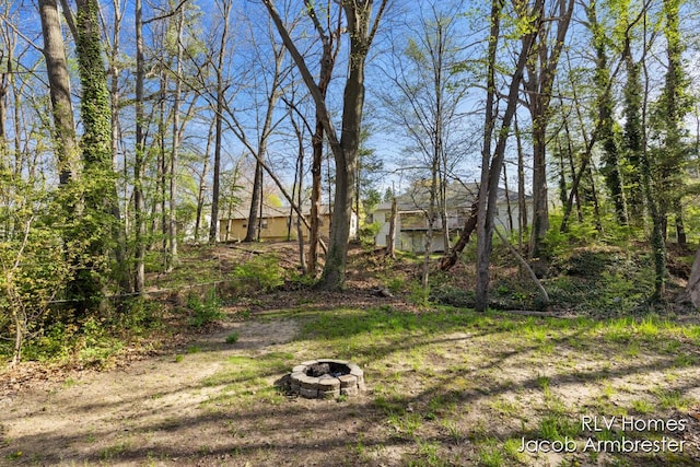 view of yard with an outdoor fire pit