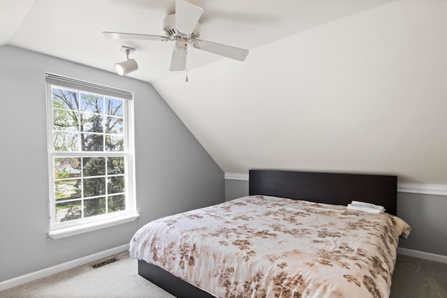 7891 Robindale Ave, Dearborn Heights, MI 48127 - bedroom with lofted ceiling, baseboards, carpet, and ceiling fan
