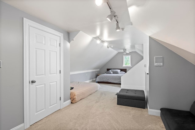 7891 Robindale Ave, Dearborn Heights, MI 48127 - carpeted bedroom with track lighting, baseboards, and lofted ceiling