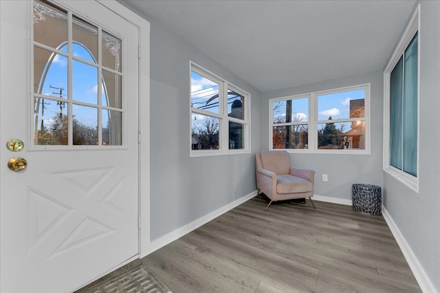 interior space with baseboards and wood finished floors