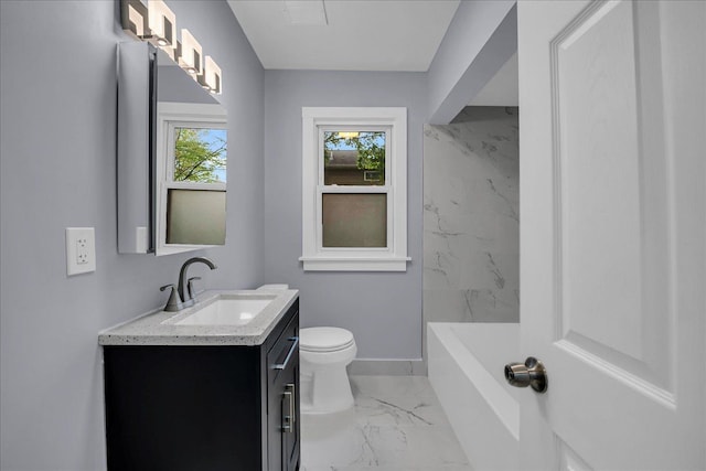 3690 Phillips Ave, Berkley, MI 48072 - bathroom featuring toilet, baseboards, marble finish floor, and vanity