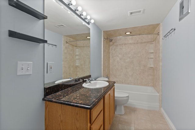 full bathroom with tile patterned floors, vanity, toilet, and visible vents