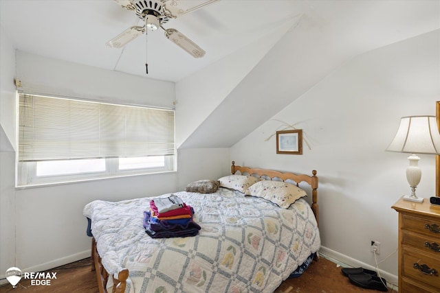 7309 N Genesee Rd, Genesee, MI 48437 - bedroom featuring baseboards, a ceiling fan, vaulted ceiling, and wood finished floors
