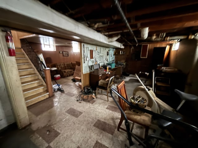 basement featuring stairway