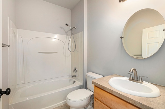 bathroom featuring shower / tub combination, toilet, and vanity