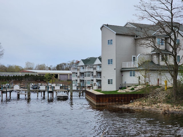 view of dock with a water view