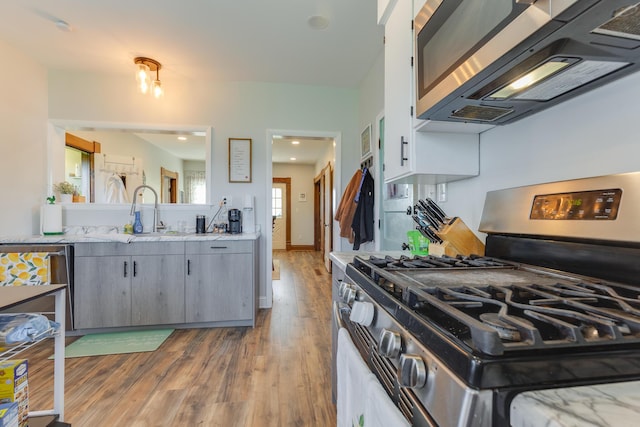 kitchen featuring a sink, appliances with stainless steel finishes, and wood finished floors