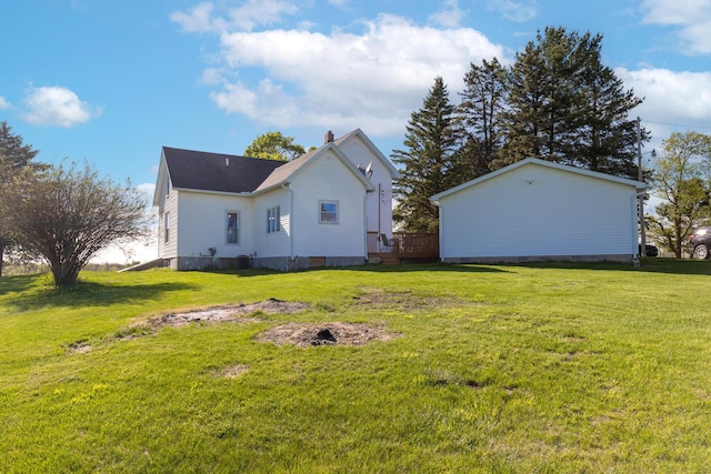 view of property exterior featuring a yard and a chimney