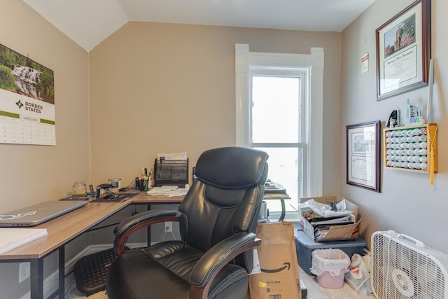 office featuring vaulted ceiling