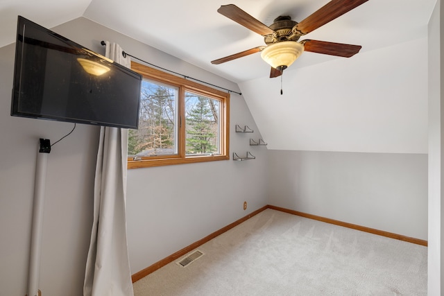 4824 Little Cedar Creek Dr, Attica, MI 48412 - additional living space with lofted ceiling, carpet floors, baseboards, and a ceiling fan