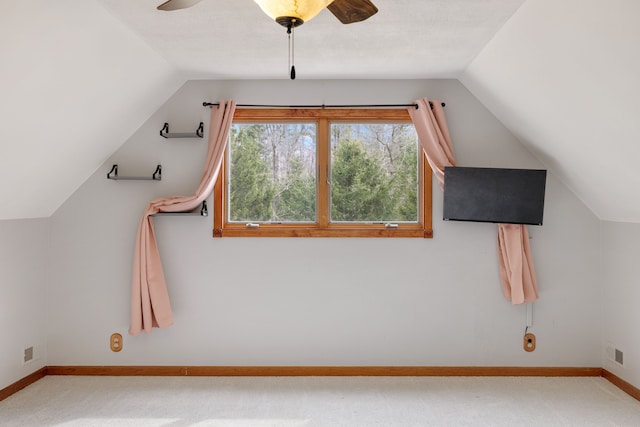 4824 Little Cedar Creek Dr, Attica, MI 48412 - bonus room featuring ceiling fan, lofted ceiling, carpet, and baseboards