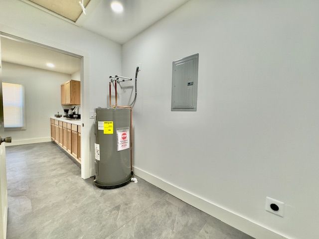 utility room with water heater and electric panel