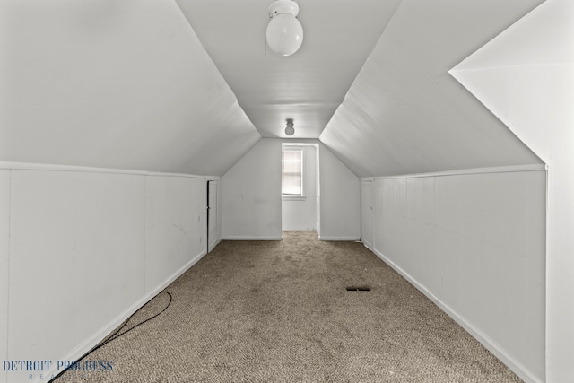 additional living space featuring carpet floors, baseboards, and vaulted ceiling