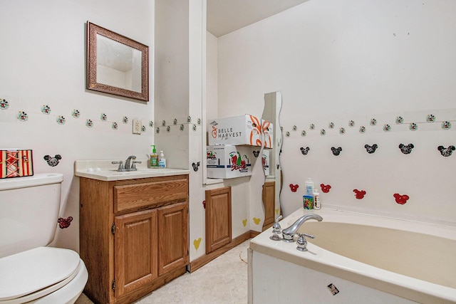 full bath featuring vanity, toilet, and a bath