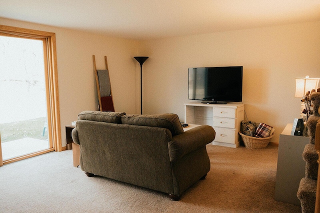 living room featuring light colored carpet