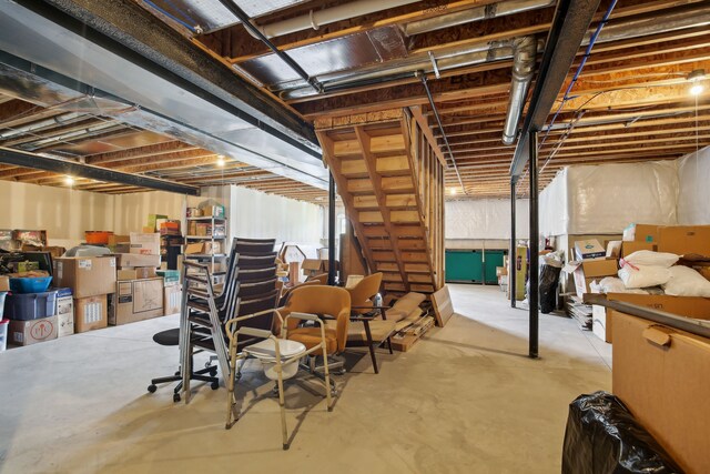 view of unfinished basement