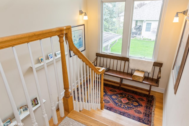 staircase featuring wood finished floors