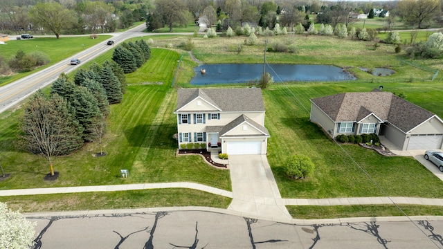 aerial view featuring a water view