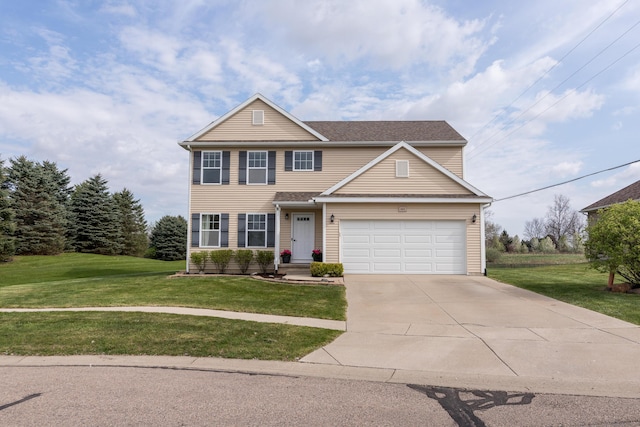 traditional-style house featuring driveway and a front lawn