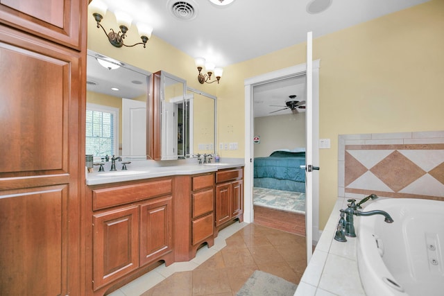 ensuite bathroom featuring a sink, ensuite bathroom, a whirlpool tub, and visible vents
