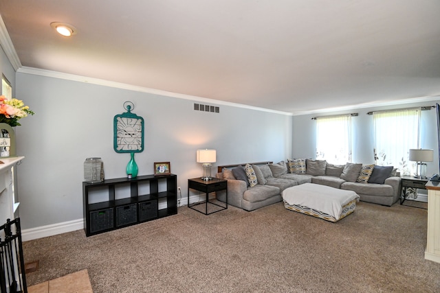 51466 Promenade Ln, New Baltimore, MI 48047 - carpeted living room featuring ornamental molding and baseboards