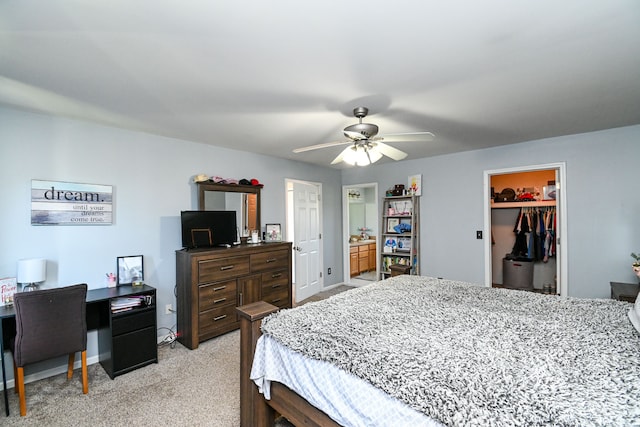 51466 Promenade Ln, New Baltimore, MI 48047 - bedroom featuring light colored carpet, a closet, a spacious closet, and ceiling fan